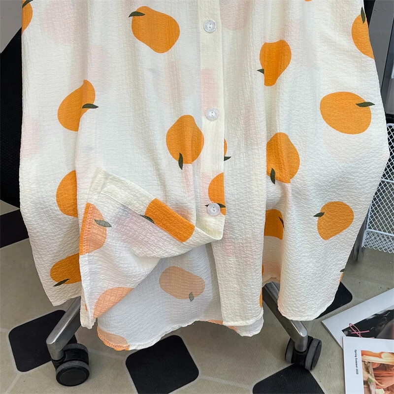 Švieži ir saldūs maži oranžiniai moteriški marškiniai naktinis sijonas animacinių filmų spausdinimas Y2k moteriški naktiniai marškiniai 2024 m. Naujas burbulinis medvilninis namas miegamasis sijonas