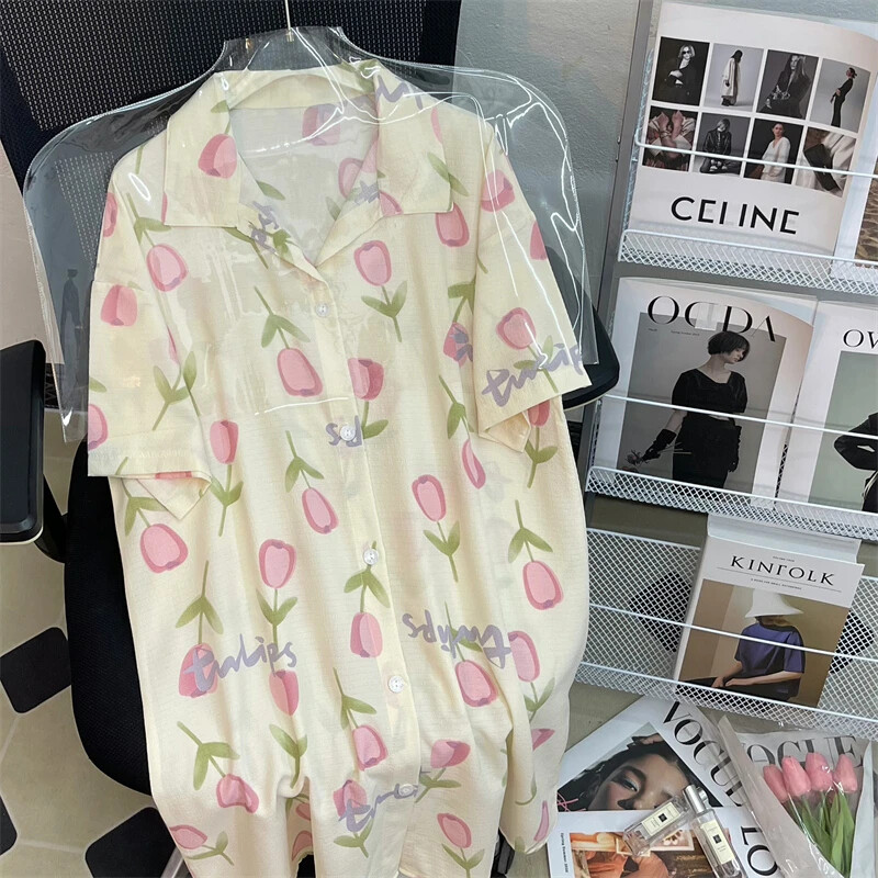 Švieži ir saldūs maži oranžiniai moteriški marškiniai naktinis sijonas animacinių filmų spausdinimas Y2k moteriški naktiniai marškiniai 2024 m. Naujas burbulinis medvilninis namas miegamasis sijonas