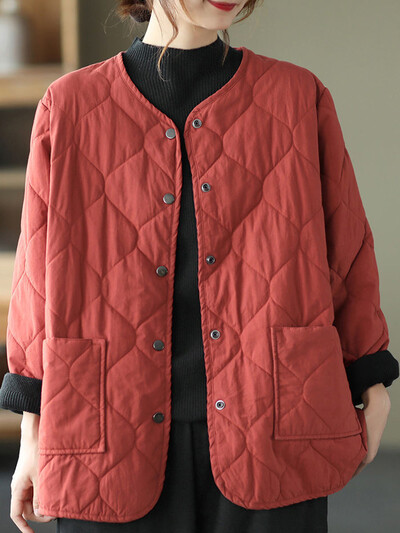 JMPRS Свободно дамско късо яке с памучна подплата, ежедневни палта за мама с О-образно деколте, есенни тънки парки с копчета, джобове, нови корейски дрехи