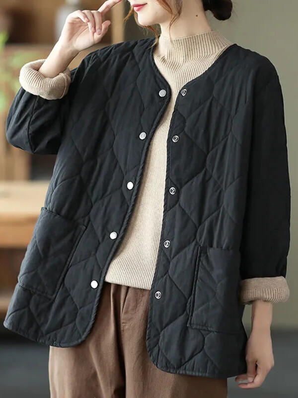 JMPRS Свободно дамско късо яке с памучна подплата, ежедневни палта за мама с О-образно деколте, есенни тънки парки с копчета, джобове, нови корейски дрехи