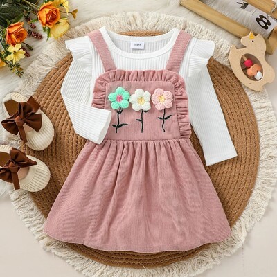 2 db-os kislány tavaszi/őszi hosszú ujjú szoknya szett virágos ruhákkal preppy stílusú ruhákhoz