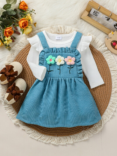 2 db-os kislány tavaszi/őszi hosszú ujjú szoknya szett virágos ruhákkal preppy stílusú ruhákhoz