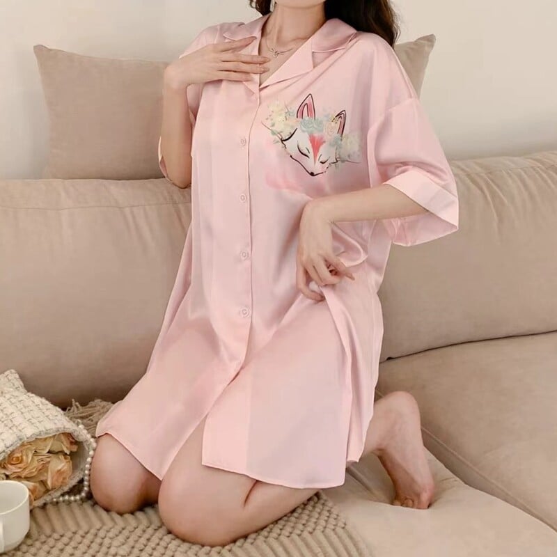 Nauji naktiniai marškiniai Moteriški Vasara pavasaris Ploni Sexy Fox Spausdinti naktiniai marškiniai Naminiai drabužiai Jaukūs naktiniai marškinėliai Pusiau rankovių Pižama