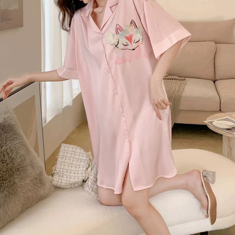 Nauji naktiniai marškiniai Moteriški Vasara pavasaris Ploni Sexy Fox Spausdinti naktiniai marškiniai Naminiai drabužiai Jaukūs naktiniai marškinėliai Pusiau rankovių Pižama