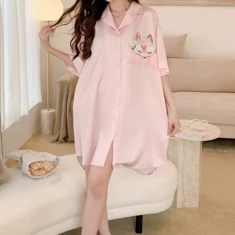 Nauji naktiniai marškiniai Moteriški Vasara pavasaris Ploni Sexy Fox Spausdinti naktiniai marškiniai Naminiai drabužiai Jaukūs naktiniai marškinėliai Pusiau rankovių Pižama