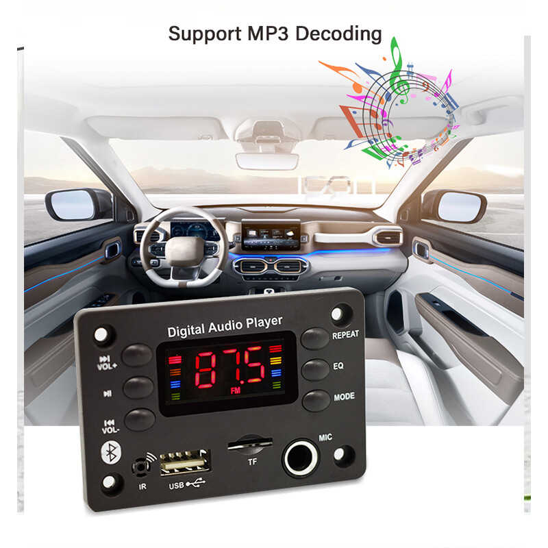 DC 5V 12V Bluetooth 5.0 MP3 WMA WAV APE dekoderio lenta laisvų rankų įranga automobilinis garso mikrofonas USB TF FM radijas Mp3 muzikos grotuvo garsiakalbis