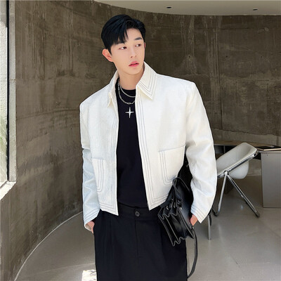 Ležerni muški sakoi Jacquard rever dugih rukava Ulična odjeća Jesenska nova moda Crop kaputi Osobnost Široka vanjska odjeća za tanko odijelo