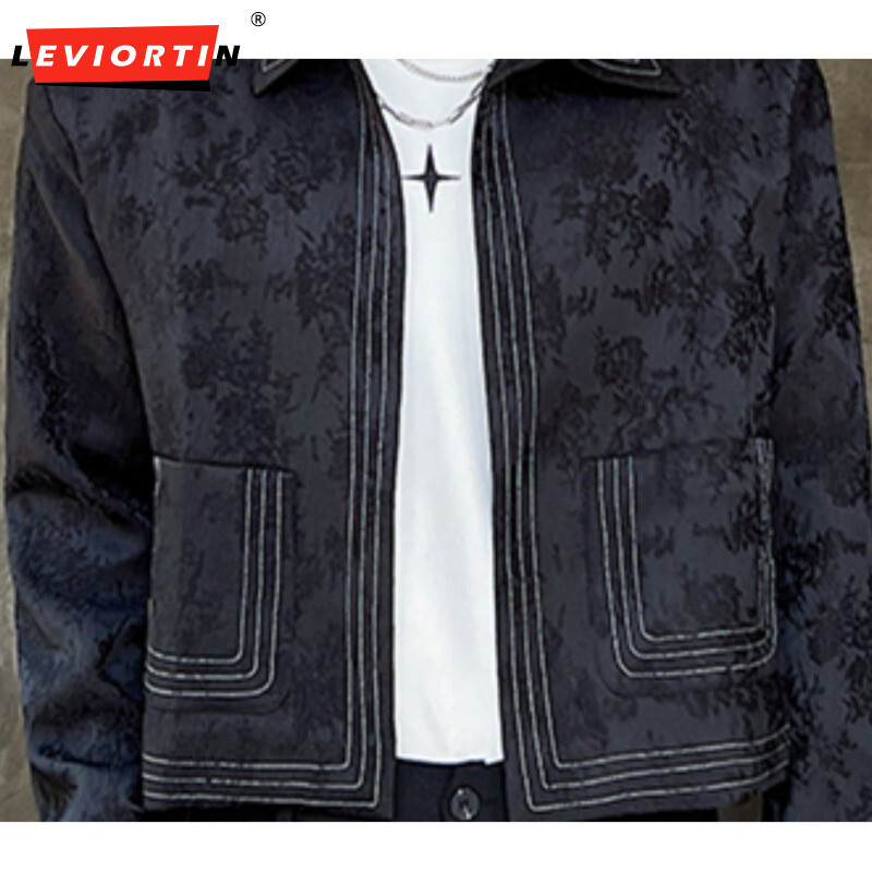 Ležerni muški sakoi Jacquard rever dugih rukava Ulična odjeća Jesenska nova moda Crop kaputi Osobnost Široka vanjska odjeća za tanko odijelo