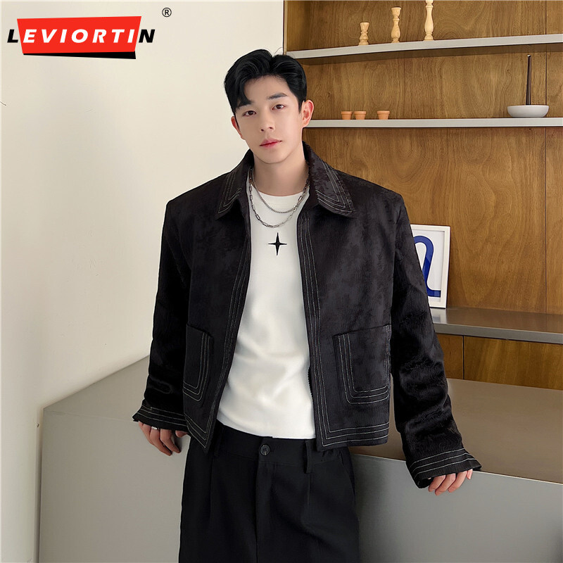 Ležerni muški sakoi Jacquard rever dugih rukava Ulična odjeća Jesenska nova moda Crop kaputi Osobnost Široka vanjska odjeća za tanko odijelo