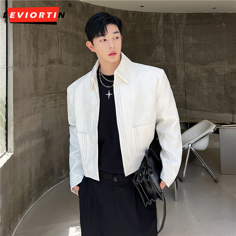 Ležerni muški sakoi Jacquard rever dugih rukava Ulična odjeća Jesenska nova moda Crop kaputi Osobnost Široka vanjska odjeća za tanko odijelo