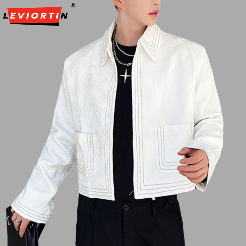 Ležerni muški sakoi Jacquard rever dugih rukava Ulična odjeća Jesenska nova moda Crop kaputi Osobnost Široka vanjska odjeća za tanko odijelo