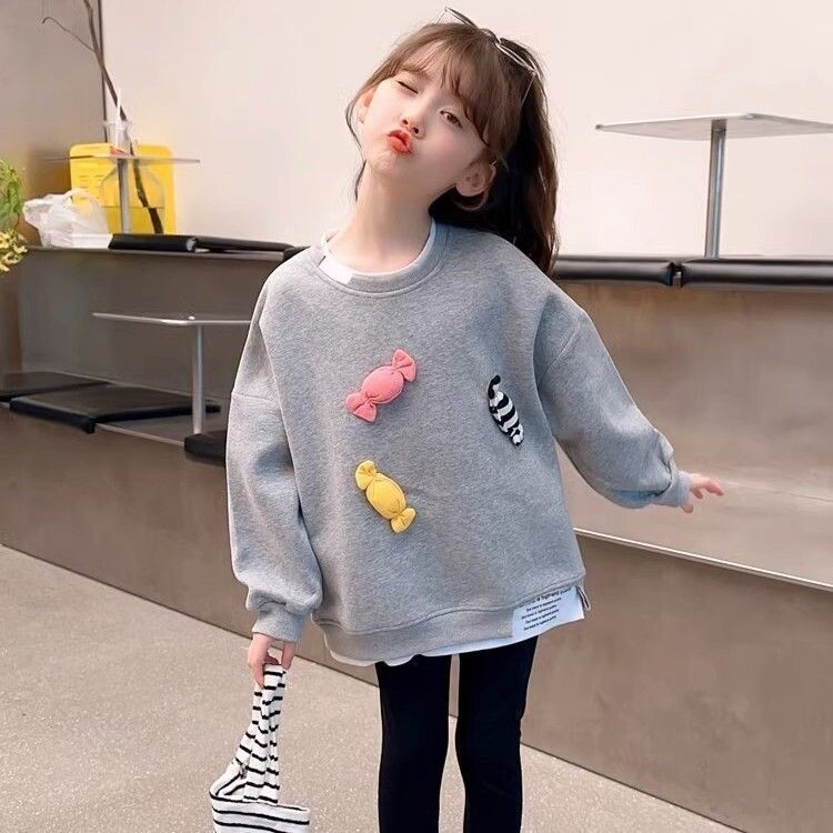 Tricou fete toamna 2024 stil nou mâneci lungi primăvară și toamnă casual drăguț cu gât rotund pentru fetițe