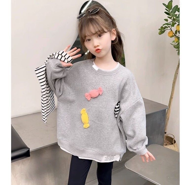 Tricou fete toamna 2024 stil nou mâneci lungi primăvară și toamnă casual drăguț cu gât rotund pentru fetițe