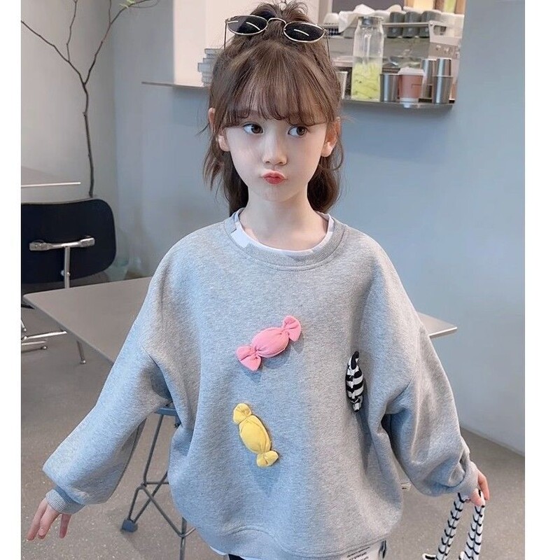 Tricou fete toamna 2024 stil nou mâneci lungi primăvară și toamnă casual drăguț cu gât rotund pentru fetițe