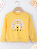 Dječji pulover duginih boja "Be Kind" s okruglim izrezom i spuštenim ramenima, gornji dio zimske/jesenske odjeće za tinejdžere, ideja za dar