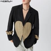 INCERUN Pánske sako s patchworkovou klopou, dlhým rukávom, skladaným gombíkom, ležérne obleky, muži, streetwear, móda, voľný čas, pánske oblečenie