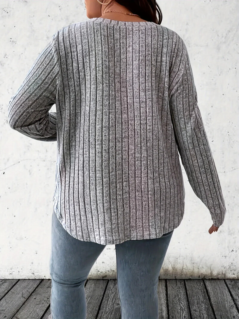 Mărime Plus 1XL-5XL Tricou cu mânecă lungă cu decolteu în V pentru femei, ocazional