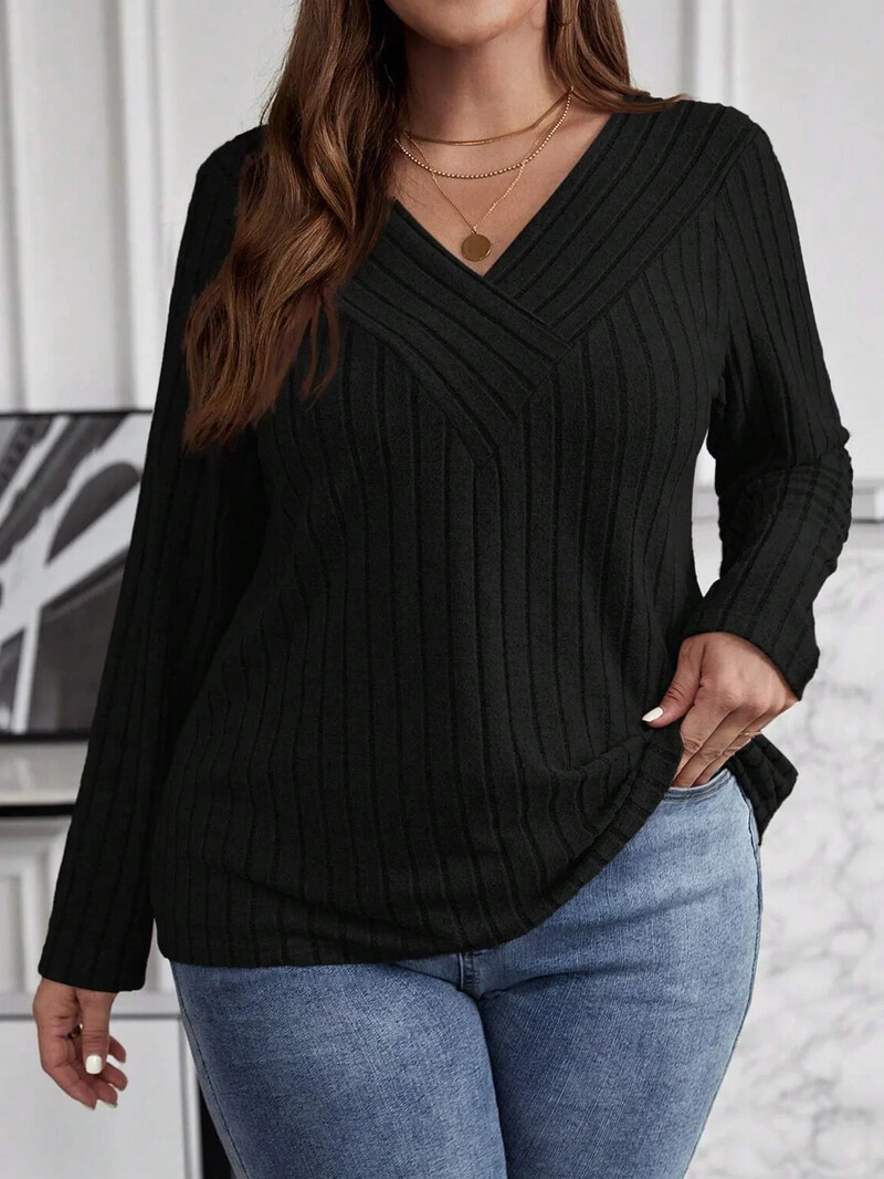 Ženski modni pulover veličine 1XL-5XL, gornji dio ženskog pulovera s križnim jednobojnim v-izrezom i dugim rukavima