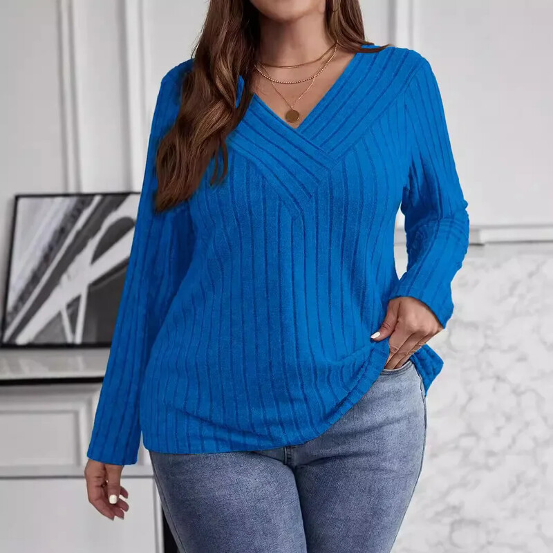Ženski modni pulover veličine 1XL-5XL, gornji dio ženskog pulovera s križnim jednobojnim v-izrezom i dugim rukavima