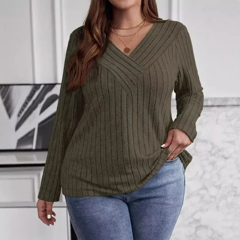 Ženski modni pulover veličine 1XL-5XL, gornji dio ženskog pulovera s križnim jednobojnim v-izrezom i dugim rukavima