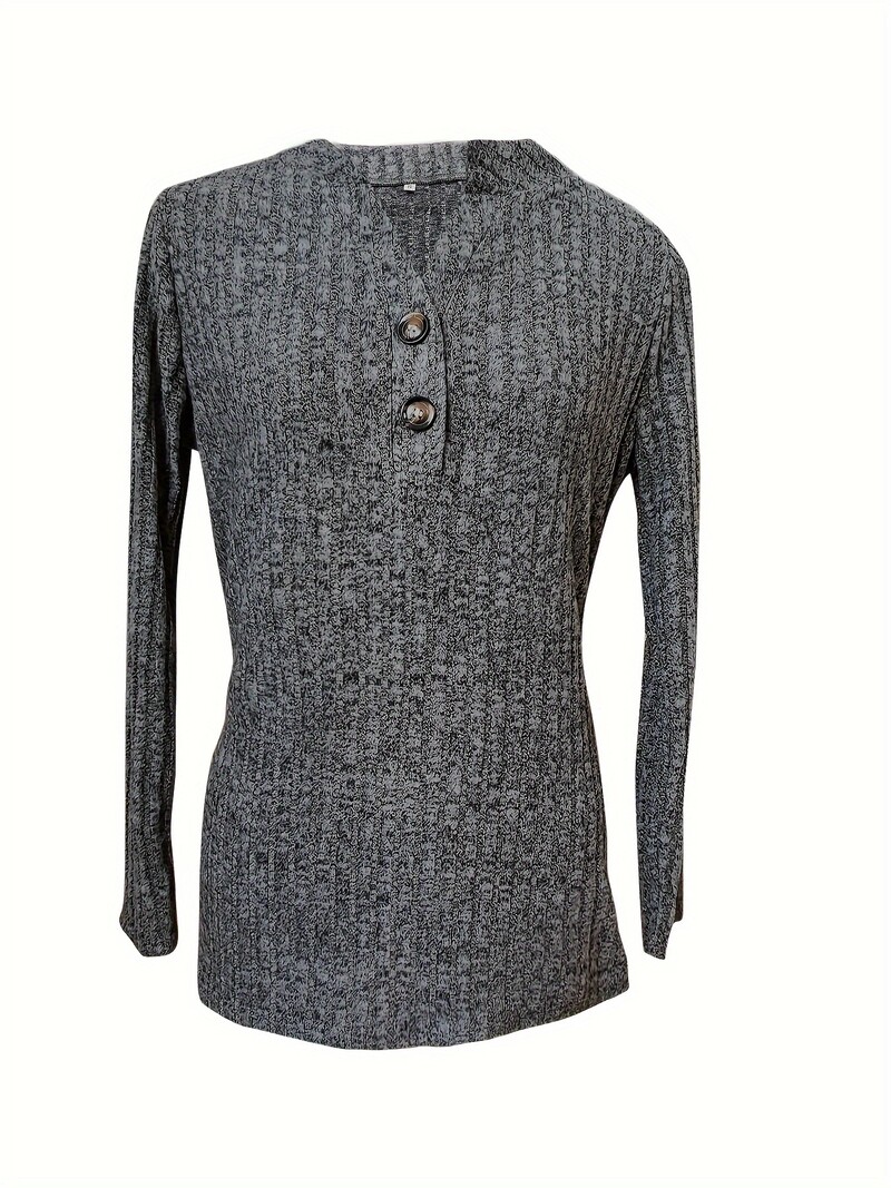 Marškinėliai su briaunomis priekyje V kaklo, kasdieniai ilgomis rankovėmis pavasariui ir rudeniui, moteriški drabužiai