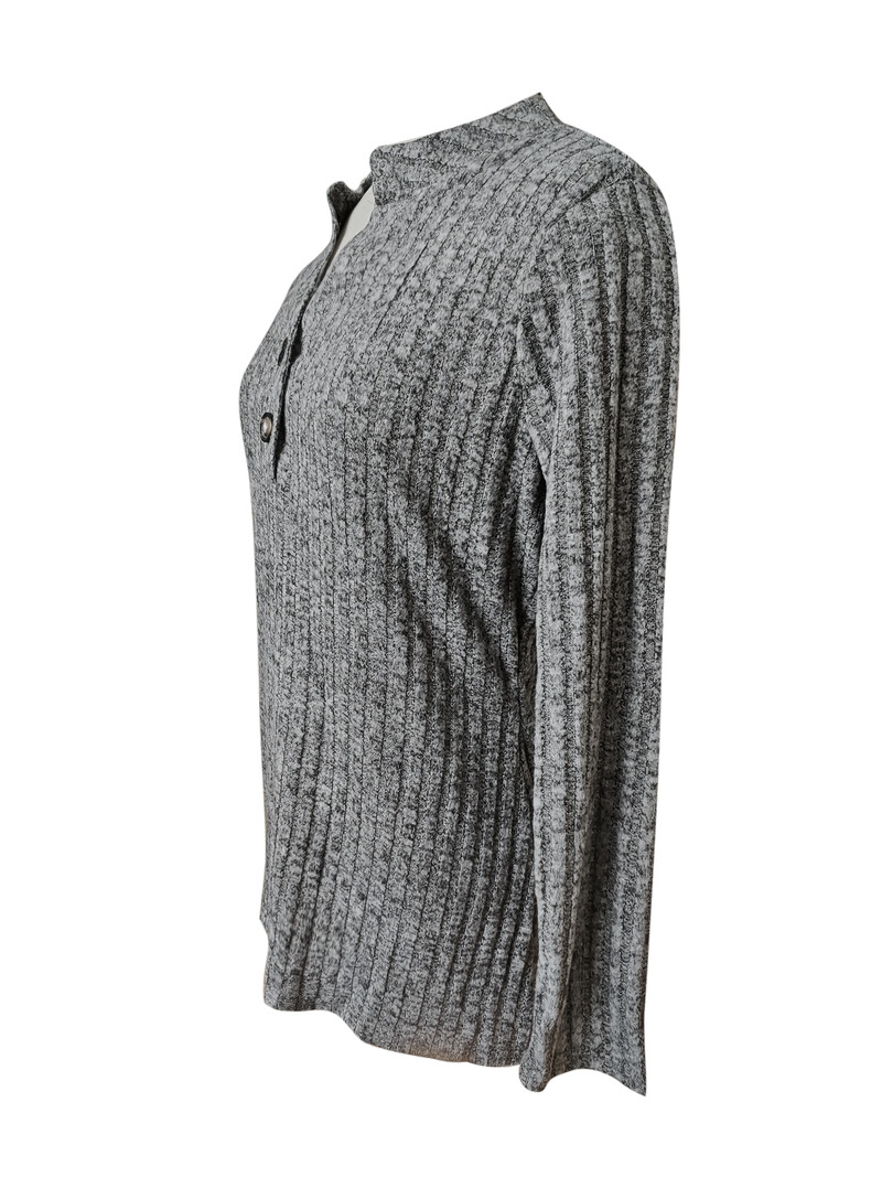 Marškinėliai su briaunomis priekyje V kaklo, kasdieniai ilgomis rankovėmis pavasariui ir rudeniui, moteriški drabužiai