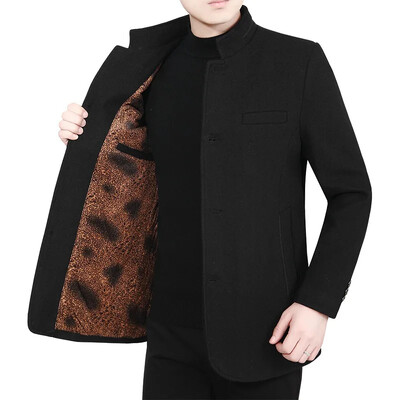 Nové zimné pánske flísové teplé saká, bundy, vlnené zmesi, biznis, ležérne obleky, kabáty, pánske slim fit saká, obleky, pánske oblečenie 3