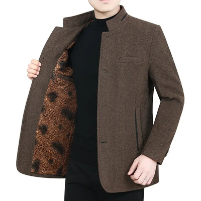 Nové zimné pánske flísové teplé saká, bundy, vlnené zmesi, biznis, ležérne obleky, kabáty, pánske slim fit saká, obleky, pánske oblečenie 3