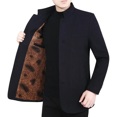 Nové zimné pánske flísové teplé saká, bundy, vlnené zmesi, biznis, ležérne obleky, kabáty, pánske slim fit saká, obleky, pánske oblečenie 3