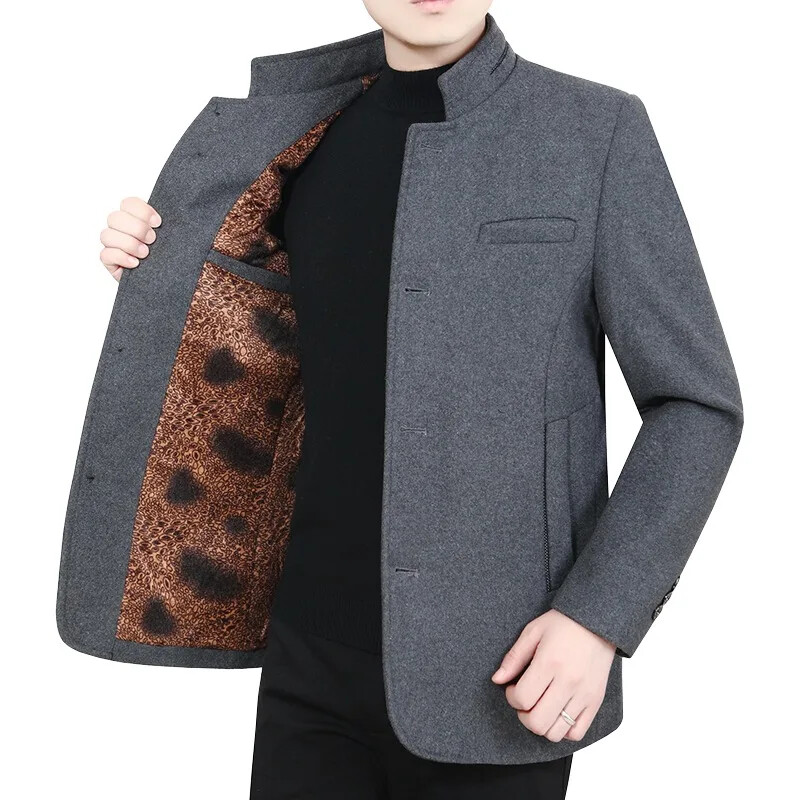 Nové zimné pánske flísové teplé saká, bundy, vlnené zmesi, biznis, ležérne obleky, kabáty, pánske slim fit saká, obleky, pánske oblečenie 3