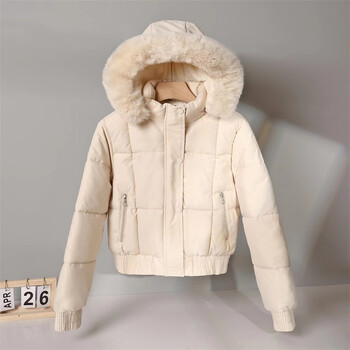 2024 Fashion Winter Short Parkas Γυναικεία παλτό με βαμβακερή επένδυση Fleece Liner με κουκούλα γιακά με χοντρό γούνα Ζεστό φοιτητικό παλτό