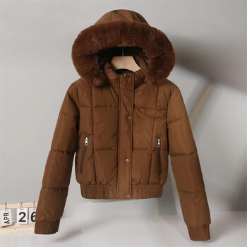 2024 Fashion Winter Short Parkas Γυναικεία παλτό με βαμβακερή επένδυση Fleece Liner με κουκούλα γιακά με χοντρό γούνα Ζεστό φοιτητικό παλτό