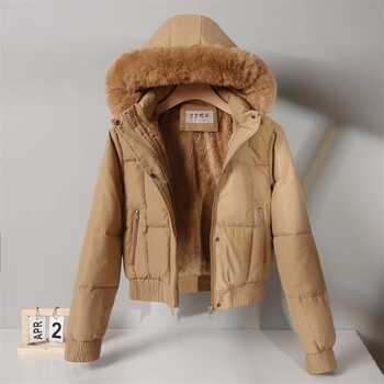 2024 Fashion Winter Short Parkas Γυναικεία παλτό με βαμβακερή επένδυση Fleece Liner με κουκούλα γιακά με χοντρό γούνα Ζεστό φοιτητικό παλτό