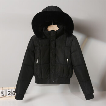 2024 Fashion Winter Short Parkas Γυναικεία παλτό με βαμβακερή επένδυση Fleece Liner με κουκούλα γιακά με χοντρό γούνα Ζεστό φοιτητικό παλτό