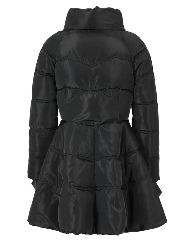 [EAM] Čierny kabát s dlhým rukávom a bavlnenou podšívkou s obväzovou mašľou, voľný strih, dámske parky, módny príliv, nový jeseň/zima 2024, 1DH5282