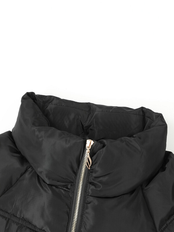 [EAM] Čierny kabát s dlhým rukávom a bavlnenou podšívkou s obväzovou mašľou, voľný strih, dámske parky, módny príliv, nový jeseň/zima 2024, 1DH5282