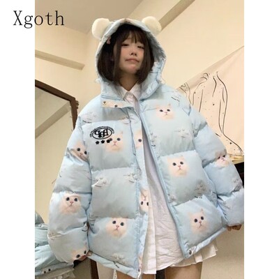 Dámske plyšové parky s kapucňou a mačacími ušami, zapínanie na gombík a zips, sladké módne prešívané kabáty na zníženie veku
