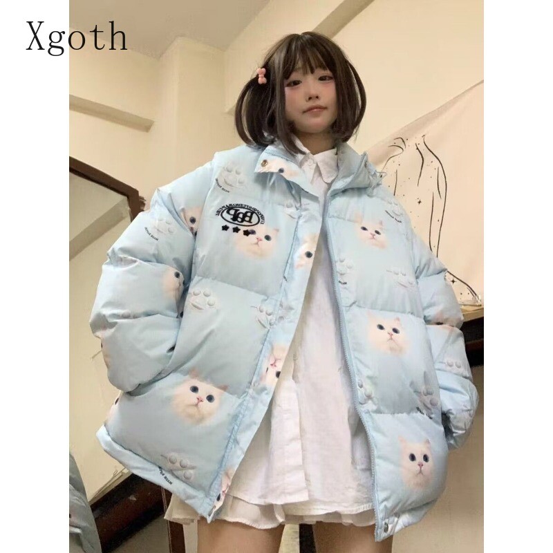 Dámske plyšové parky s kapucňou a mačacími ušami, zapínanie na gombík a zips, sladké módne prešívané kabáty na zníženie veku