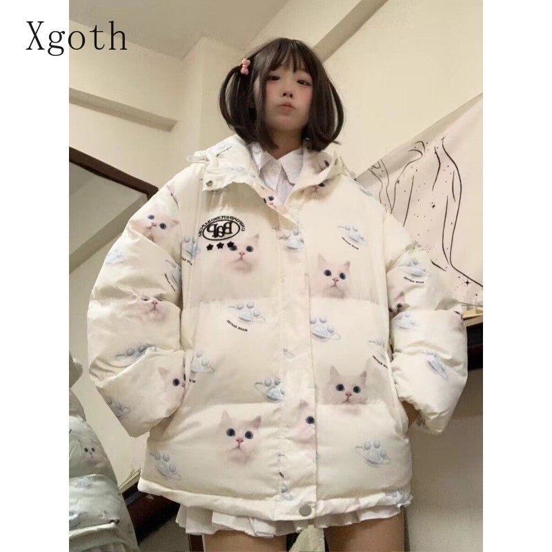 Dámske plyšové parky s kapucňou a mačacími ušami, zapínanie na gombík a zips, sladké módne prešívané kabáty na zníženie veku