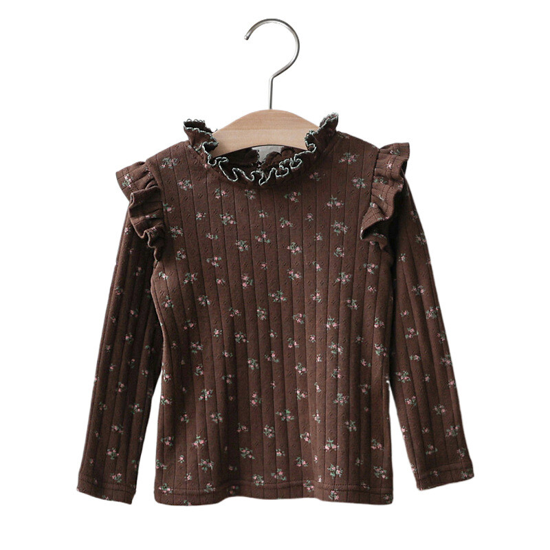 2024 Φθινόπωρο Παιδικά Μπλουζάκια Παιδικά Κοριτσίστικα Δαντελένια Πουκάμισο με λουλουδάτο κάτω μέρος