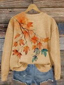 Dámske módne tričká s dlhým rukávom, kvetinový vzor s javorovým listom, streetwear, polyesterové topy, ležérne pulóvre, dámske oblečenie