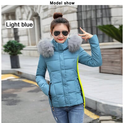 Зимно яке Дамско палто Сива парка с кожена яка 20224 Модна есенна топла ежедневна парка с подплата Дамско яке Дамско яке