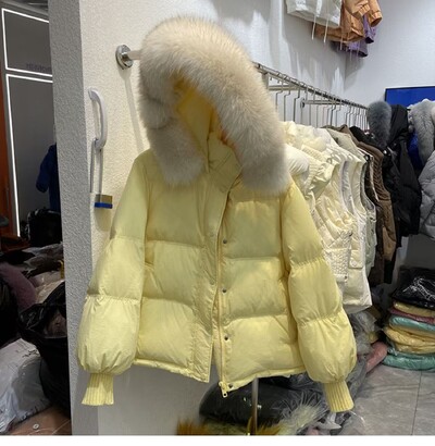 2023. gada jauns korejiešu mētelis ar lielu kažokādas apkakli priekš Puffer Women kokvilnas mētelis ar kapuci parka ziemas brīva jaka sievietēm Īsa dūnu jaka