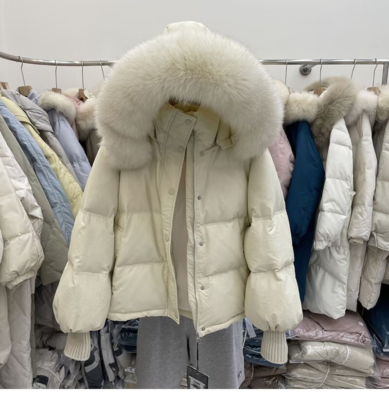 2023. gada jauns korejiešu mētelis ar lielu kažokādas apkakli priekš Puffer Women kokvilnas mētelis ar kapuci parka ziemas brīva jaka sievietēm Īsa dūnu jaka