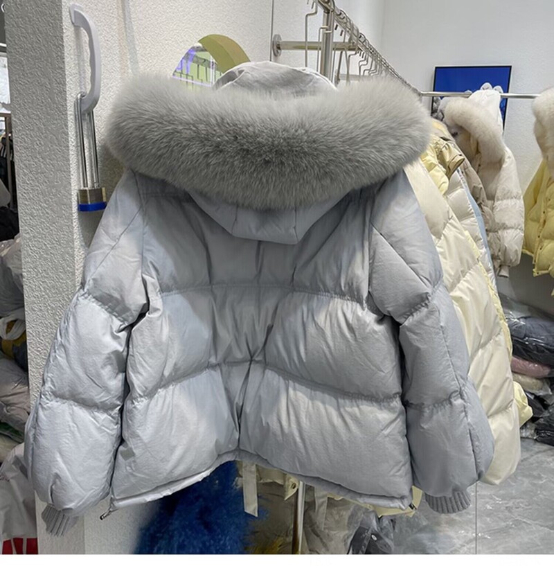 2023. gada jauns korejiešu mētelis ar lielu kažokādas apkakli priekš Puffer Women kokvilnas mētelis ar kapuci parka ziemas brīva jaka sievietēm Īsa dūnu jaka