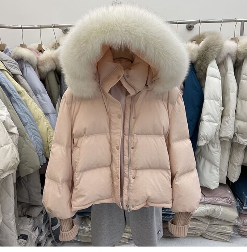 2023. gada jauns korejiešu mētelis ar lielu kažokādas apkakli priekš Puffer Women kokvilnas mētelis ar kapuci parka ziemas brīva jaka sievietēm Īsa dūnu jaka