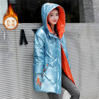 2024 Nová dámska bunda, zimná páperová parka, predlžujúca teplá prešívaná bavlnená bunda pre ženy s kapucňou, prešívané vrchné oblečenie