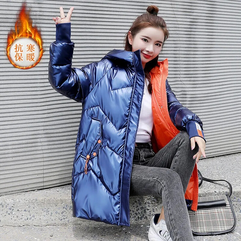 2024 Nová dámska bunda, zimná páperová parka, predlžujúca teplá prešívaná bavlnená bunda pre ženy s kapucňou, prešívané vrchné oblečenie