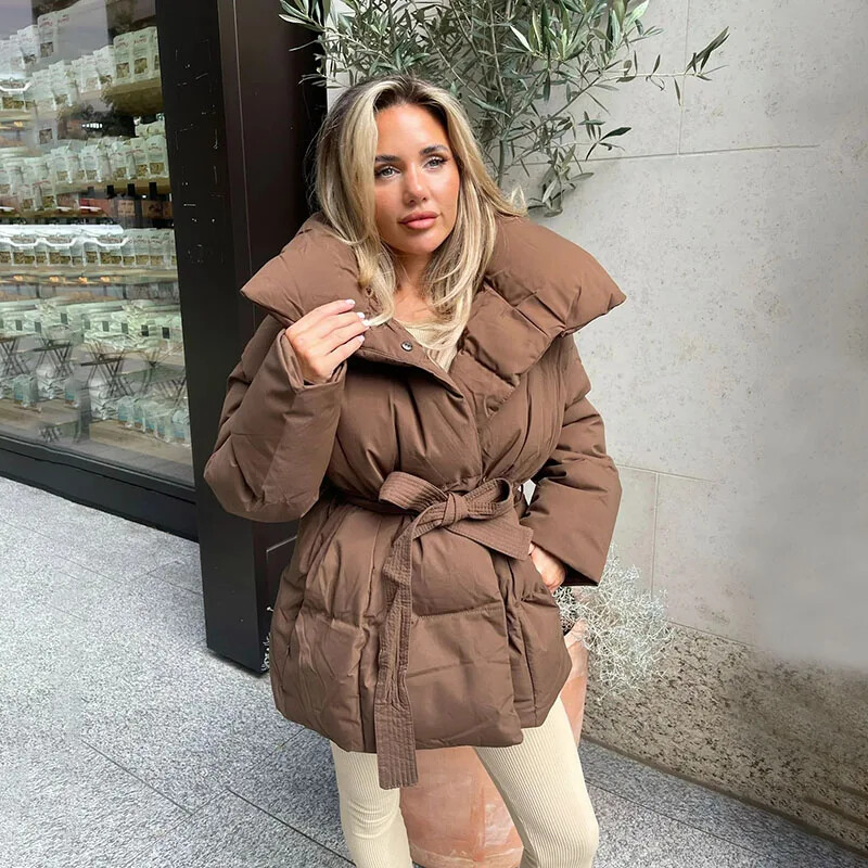 Dámske zimné kabáty s hrubým stojacím golierom Malina, elegantné jednofarebné krátke prešívané bundy s golierom