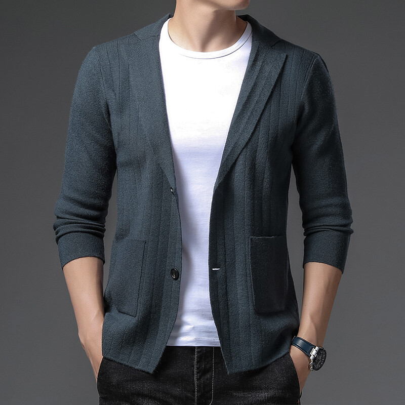 Nova dizajnerska marka vrhunske kvalitete 2023. Ležerna modna prugasta uska noćna muška pletena jakna sakoa Elegantna muška odjeća
